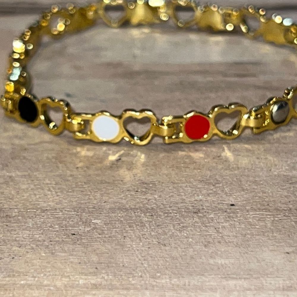 Estate Double Sided Gold Tone Hearts Tennis Bracelet
